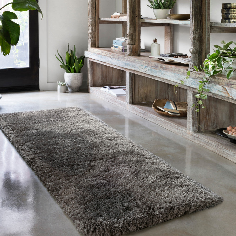 Hand Tufted Polyester Mila Shag Area Rug by Loloi II, Charcoal, 7'9"x9'9"