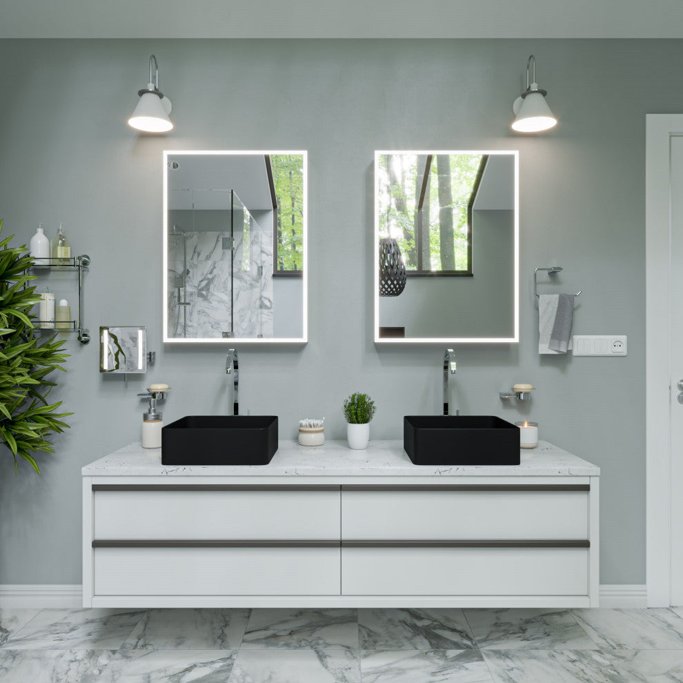 Black Matte 16" Modern Square Above Mount Ceramic Sink