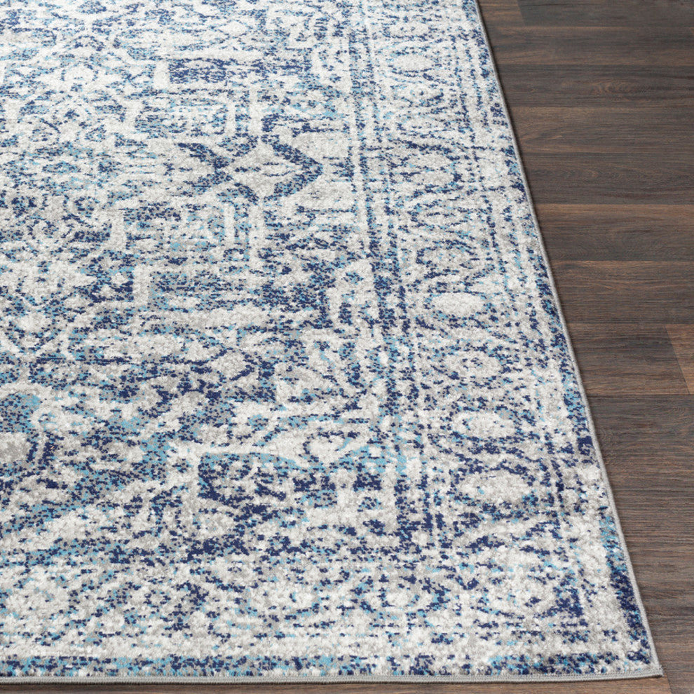 Monte Carlo Updated Traditional Navy, White Area Rug, 7'10"x10'3"