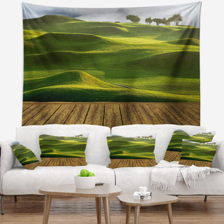 Golf Course with Wooden Path Landscape Wall Tapestry, 80"x68"