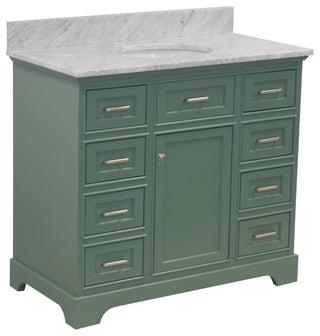 Aria 42" Bathroom Vanity, Sage Green, Carrara Marble