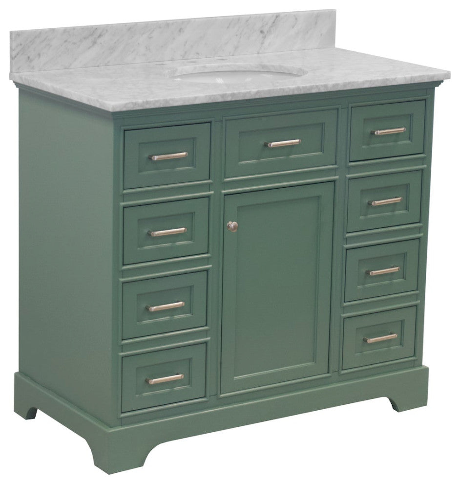 Aria 42" Bathroom Vanity, Sage Green, Carrara Marble