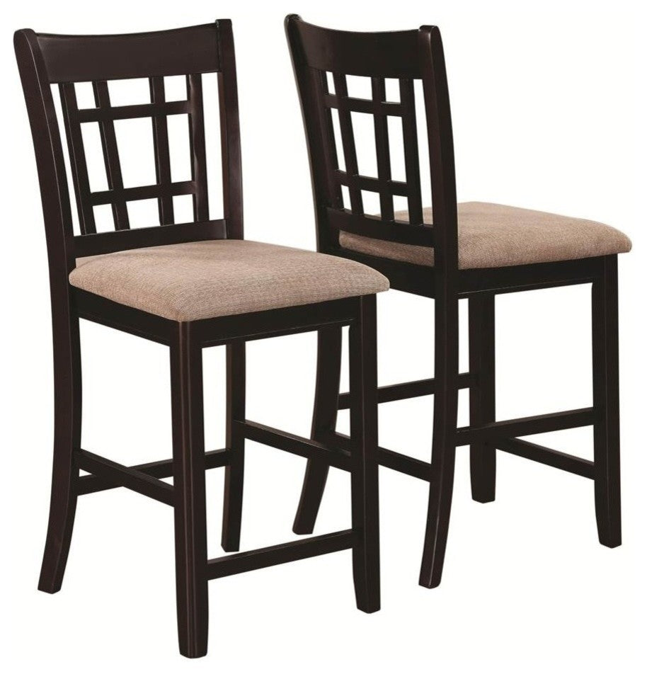 Lattice Back Espresso Counter Height Dining Chairs, Set of 2