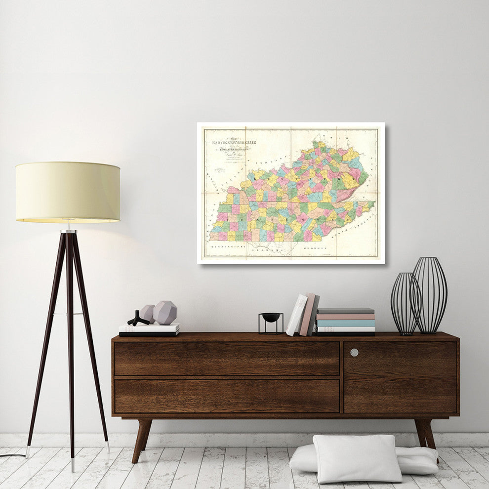 "Map of Kentucky & Tennessee, 1839" Print by David H. Burr, 46"x35"