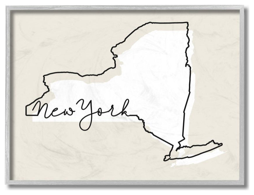 New York Home State Map Neutral Print Design, 11"x14"