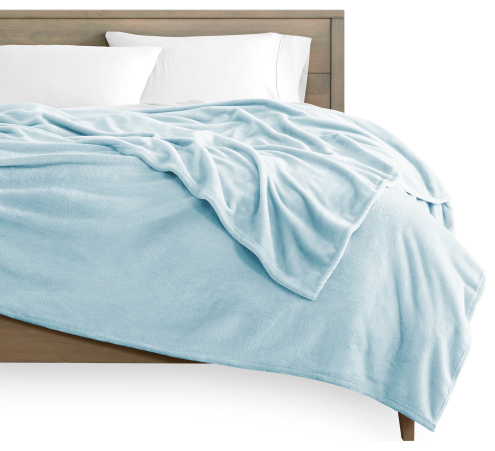 Bare Home Microplush Fleece Blanket, Light Blue, Twin/Twin Xl