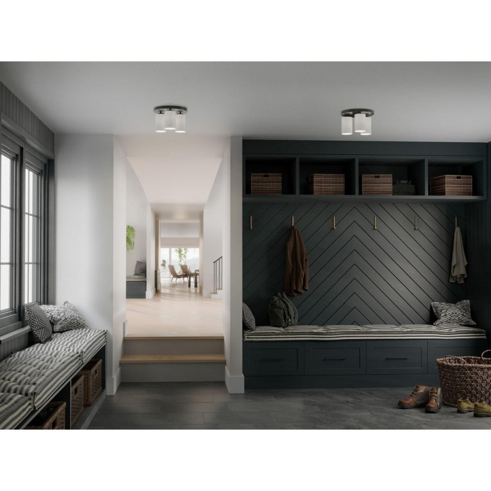 Cofield Collection 12" Three-Light Matte Black Transitional Flush Mount