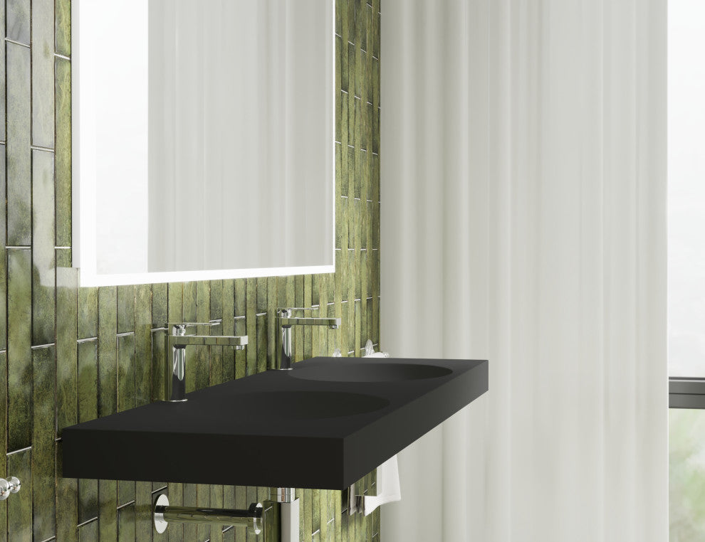 CastelloUSA Darleen Solid Surface Wall Mount Bathroom Sink, Black, 60"
