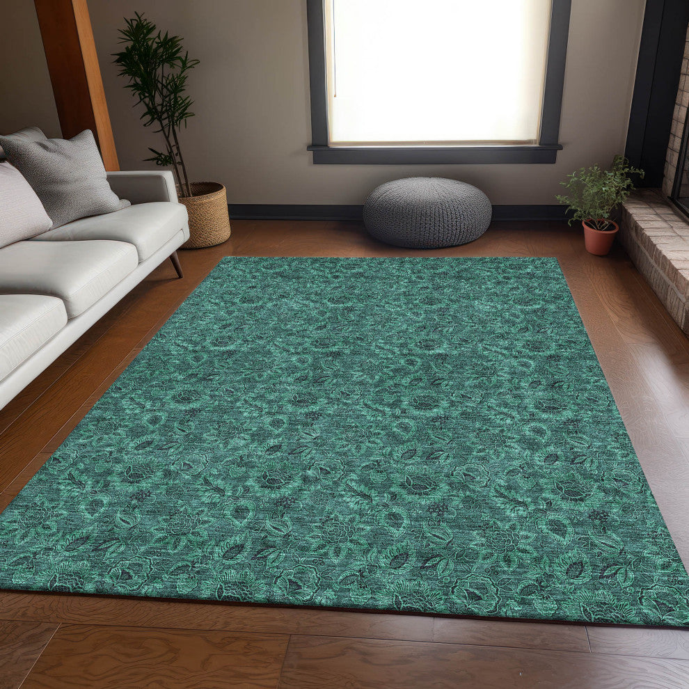 Premium Machine Washable Mayfield AMF661 Teal 5' x 7'6" Rug