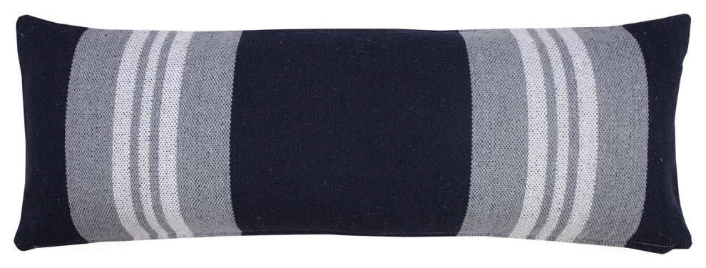 Ox Bay Handwoven Blue/Gray Stripe Organic Cotton Pillow Cover, 14"x36"