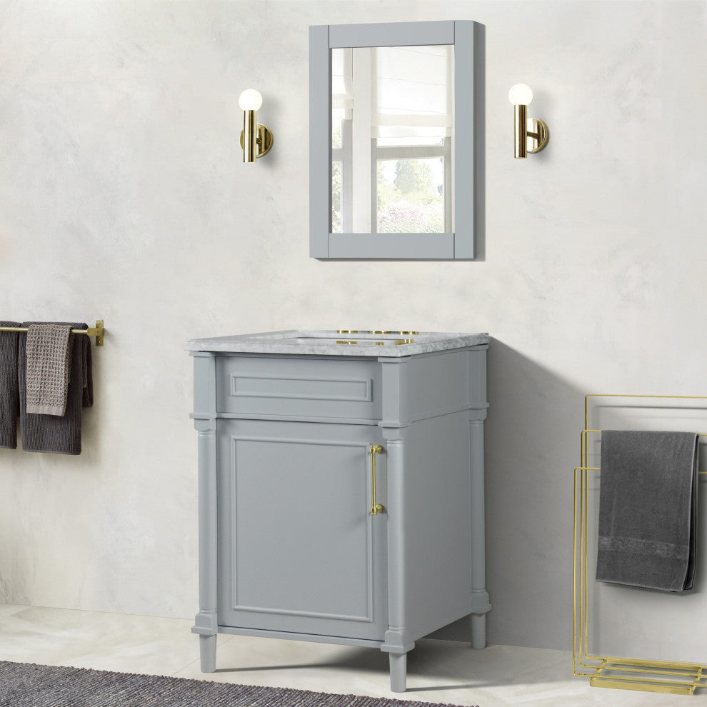24" Single Vanity, Light Gray With White Carrara Marble Top