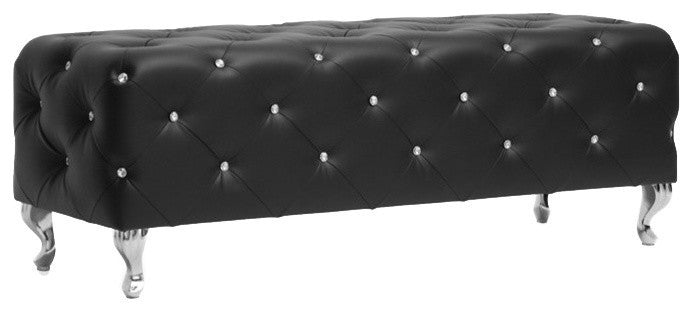 Baxton Studio Stella Crystal Tufted Black Leather Modern Bench