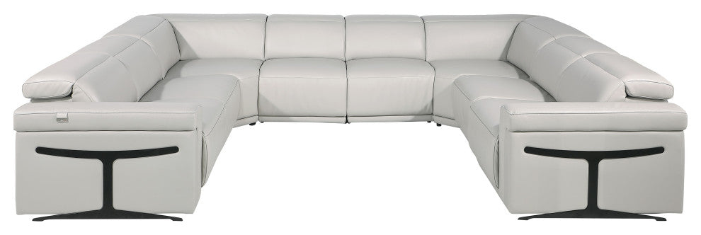 GIOVANNI 8-Piece, 4-Power Reclining Italian Leather Sectional, Light Gray
