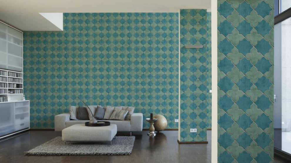 Mosaic Textured Wallpaper Featuring Star Shaped Tile, 374214