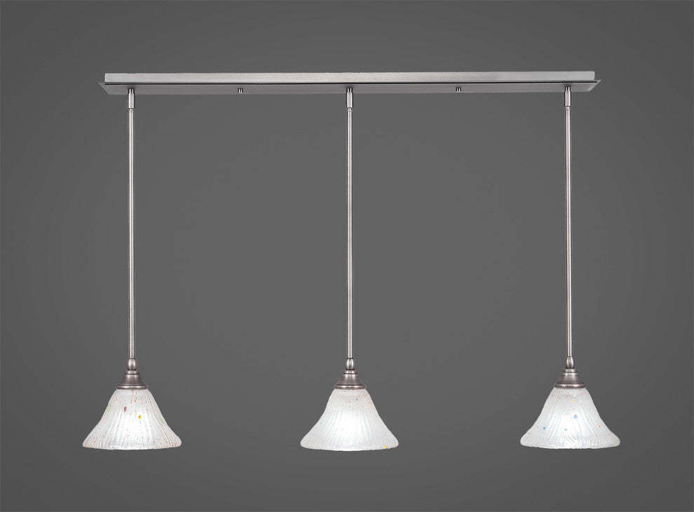 3 Light Mini Pendant In Brushed Nickel, 7" Frosted Crystal Glass