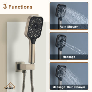 CASAINC 12" Ceiling Mounted Rainfall Shower System Set w Dual Shower Head, Brushed Nickel