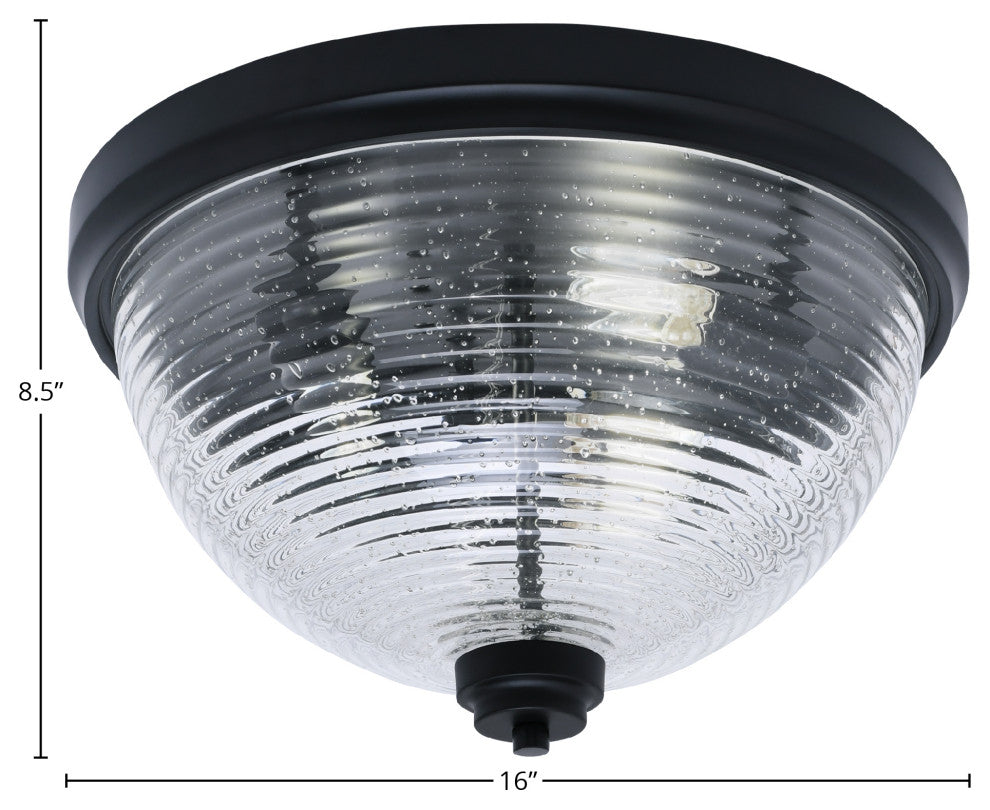 16" 3-Light Flush Mount Light, Matte Black, Clear Bubble Glass