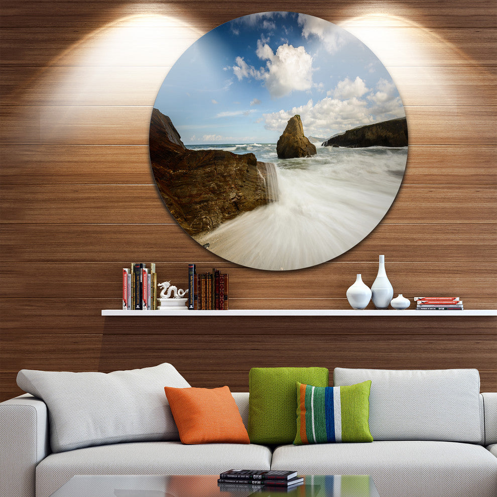 Rushing Waters Into Rocky Mountains, Seashore Disc Metal Wall Art, 23"