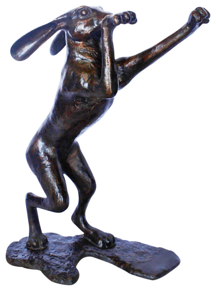 Leaping jackrabbit bronze statue -  Size: 21"L x 13"W x 24"H.