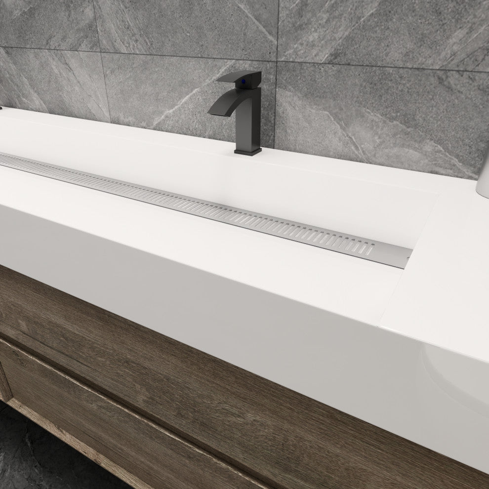 MAX 84" Double Floating Bath Vanity With Acrylic Sink, Coffee Wood, Gray Oak