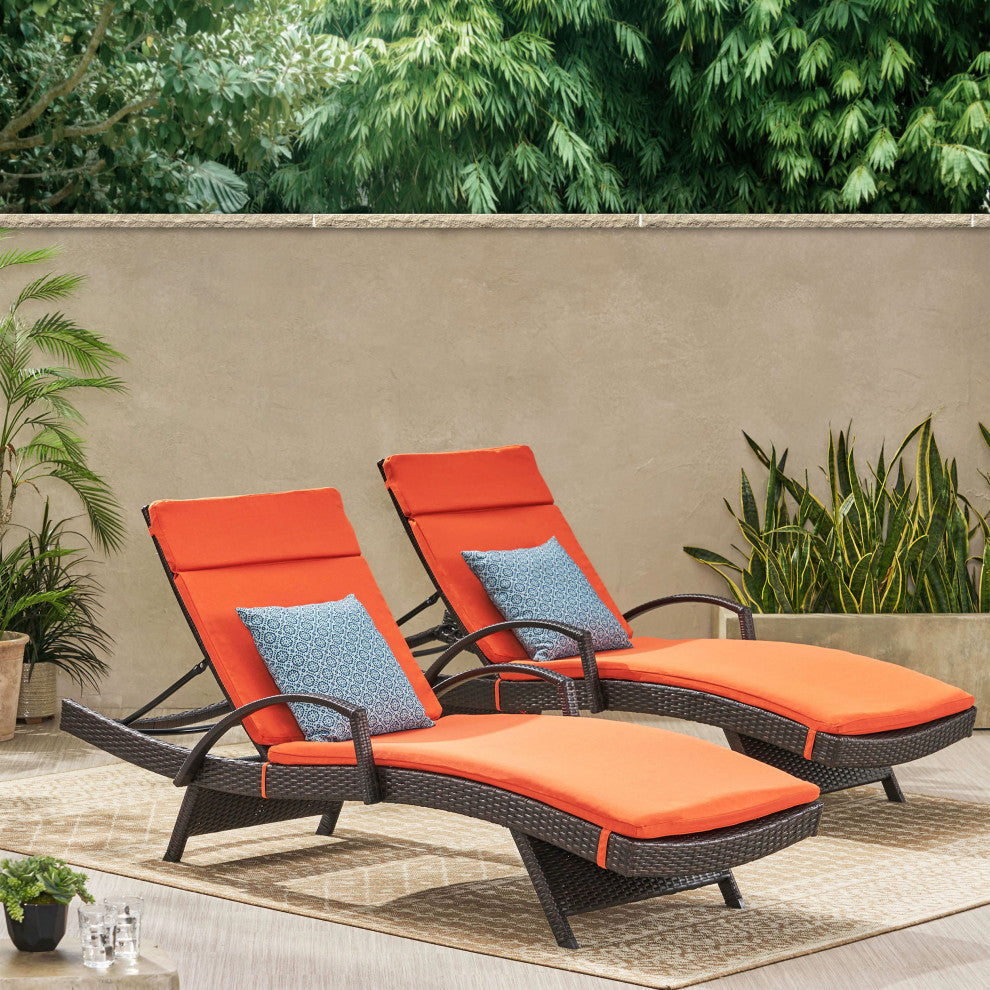 GDF Studio Savana Outdoor Wicker Lounge With Arms With Cushion, Set of 2