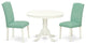 3Pc Round 42" Dining Table, Two Parson Chair, White Leg, Pu Leather Color Pond