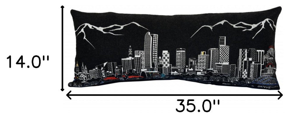 35" Black Denver Nighttime Skyline Lumbar Decorative Pillow