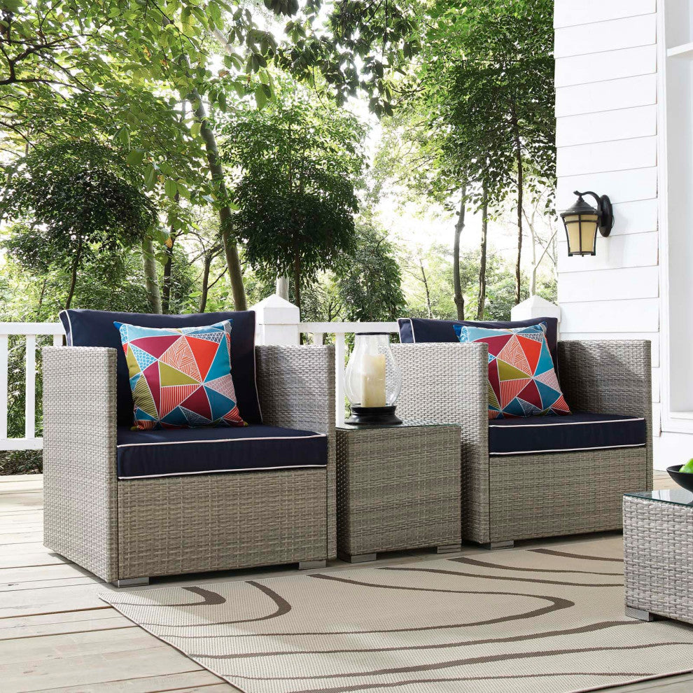 Light Gray Navy Repose 3 Piece Outdoor Patio Sectional Set