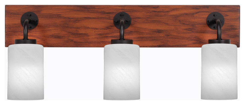 Oxbridge 3-Light Bath Bar, Matte Black & Painted Wood-look Metal/White Marble