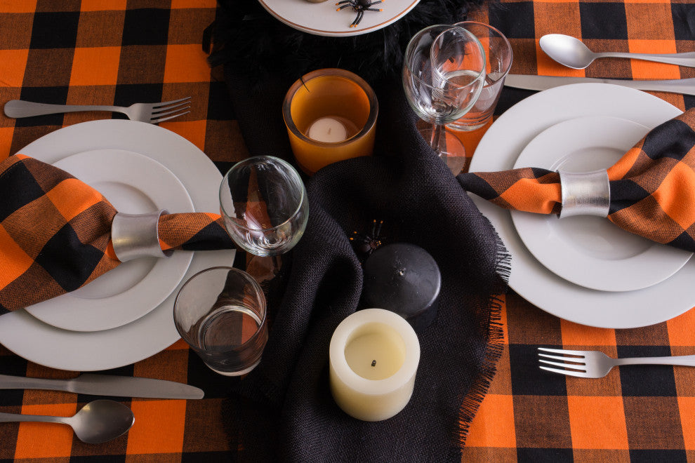 DII Orange Buffalo Check Tablecloth 70 Round