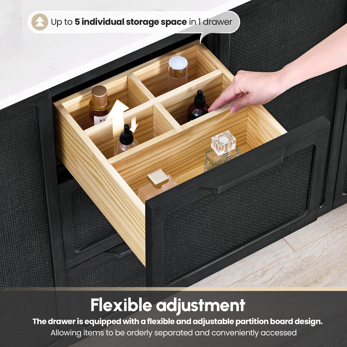 Busan Bath Vanity, Quartz Top No Mirror, Oak Classic Black, 60", Double Vanity