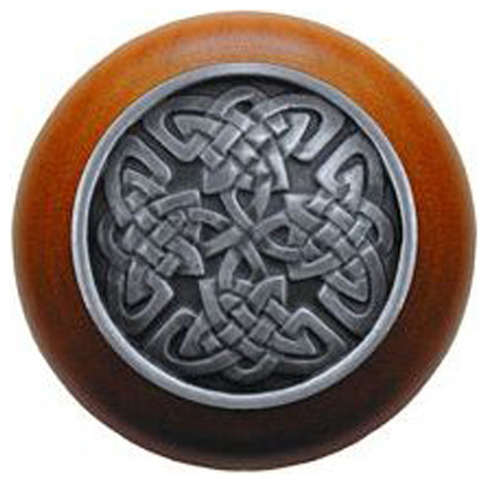 Celtic Isles Cherry Wood Knob, Antique-Style Pewter