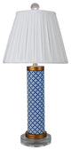 Blue and White Small  Table Lamp Gold Trim With Crystal Base