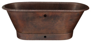 72" Hammered Copper Modern Style Bathtub, Overflow Holes & Drain Package