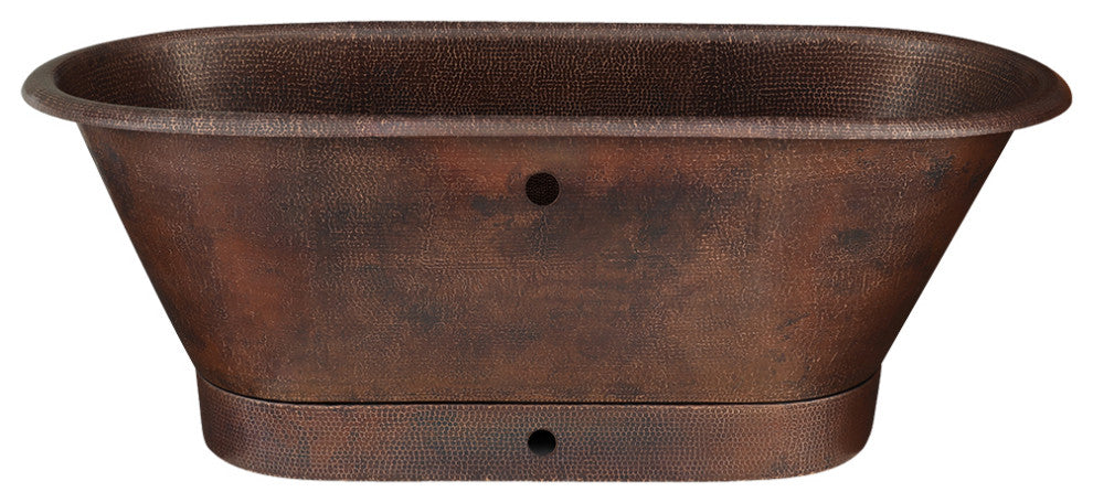 72" Hammered Copper Modern Style Bathtub, Overflow Holes & Drain Package