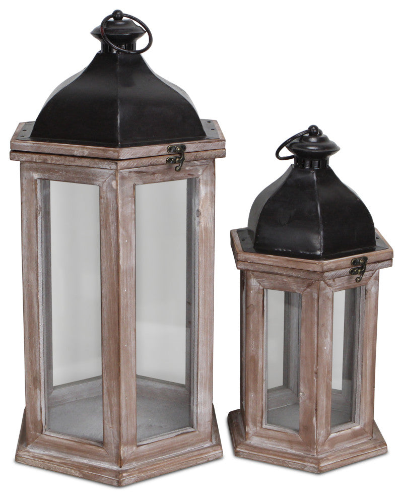 2-Piece Hexagonal Lantern With Black Metal Top