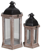 2-Piece Hexagonal Lantern With Black Metal Top