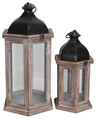 2-Piece Hexagonal Lantern With Black Metal Top