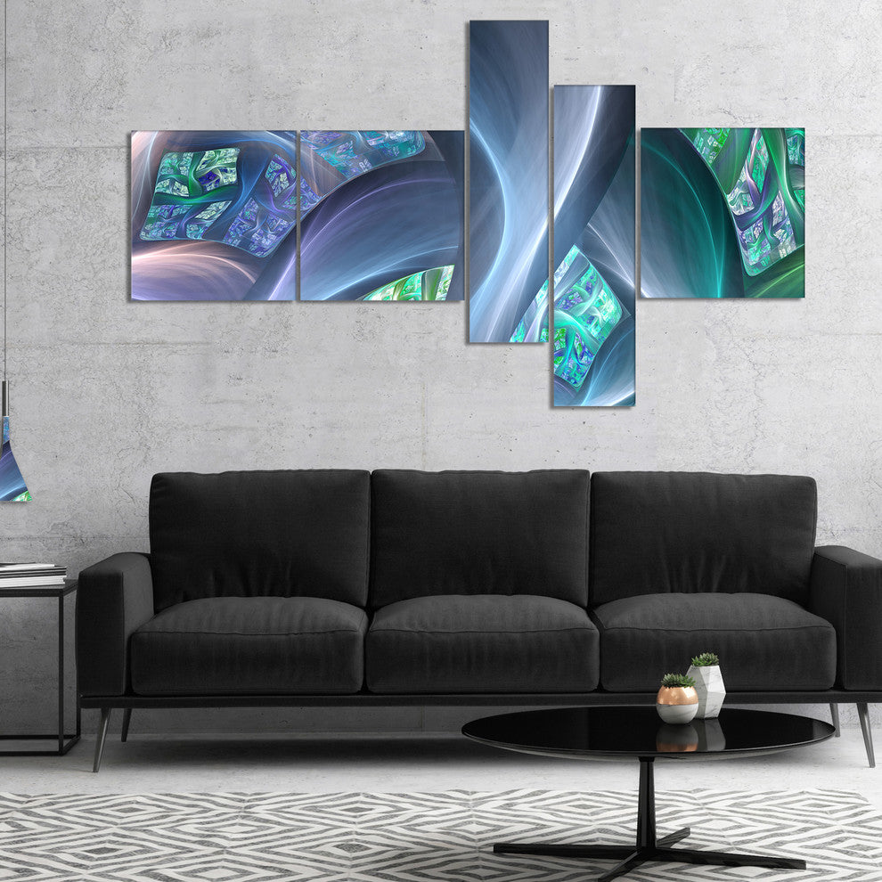 Blue Fractal Exotic Plant Stems, Abstract Canvas Art Print, 60"x32", 5 panels
