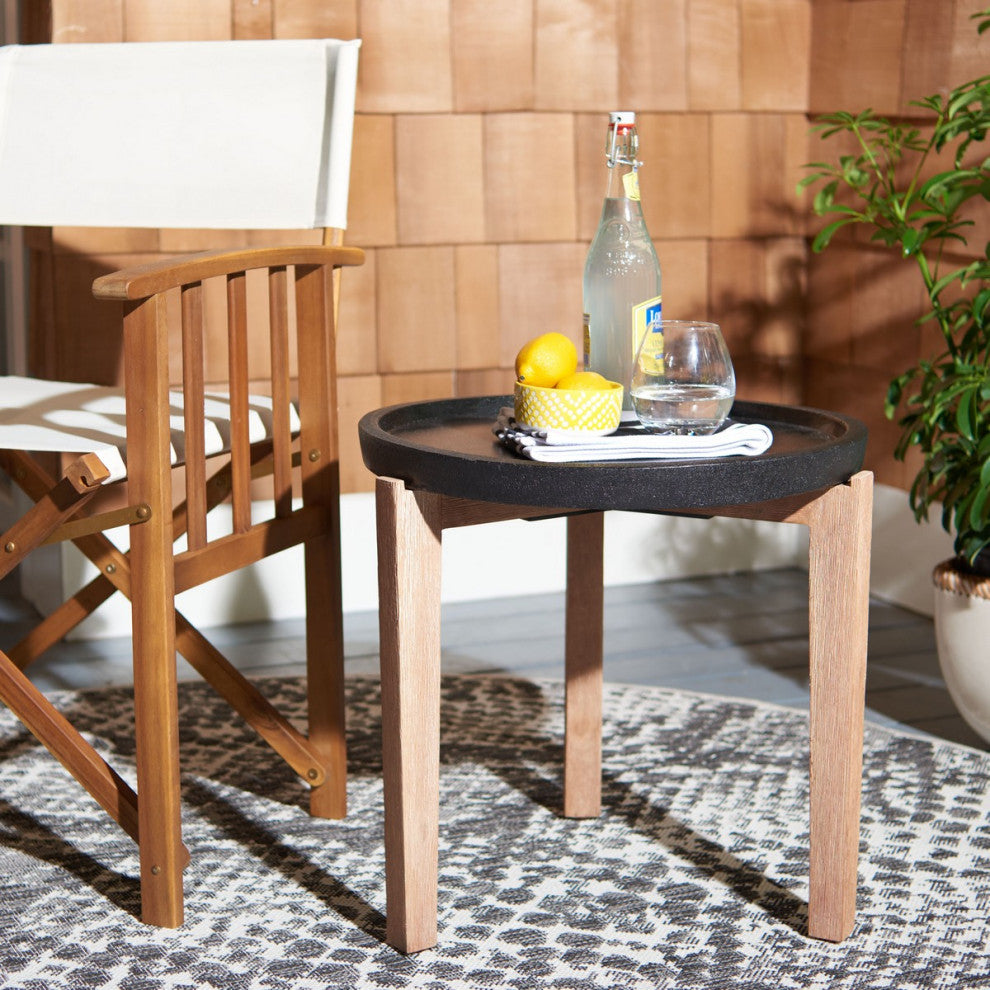 Safavieh Outdoor Serka Side Table, Natural/Black