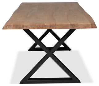 Brooks Dining Table, X Base, 40"x92", Teak Top, Black Base