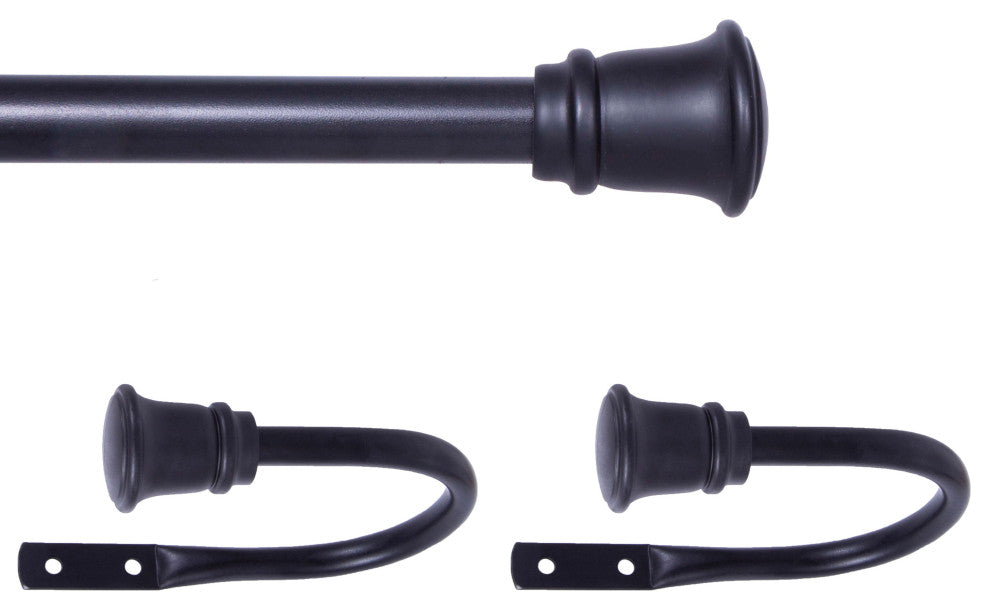 Kenney Trumpet 5/8 Decorative Curtain Rod & Holdback Set, Black, 28-48