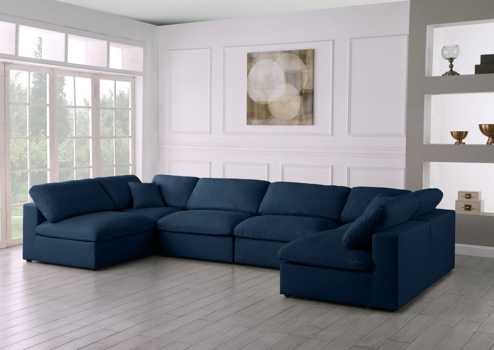 Plush Velvet / Down Standard Comfort 6-Piece U-Shaped Modular Sectional, Navy