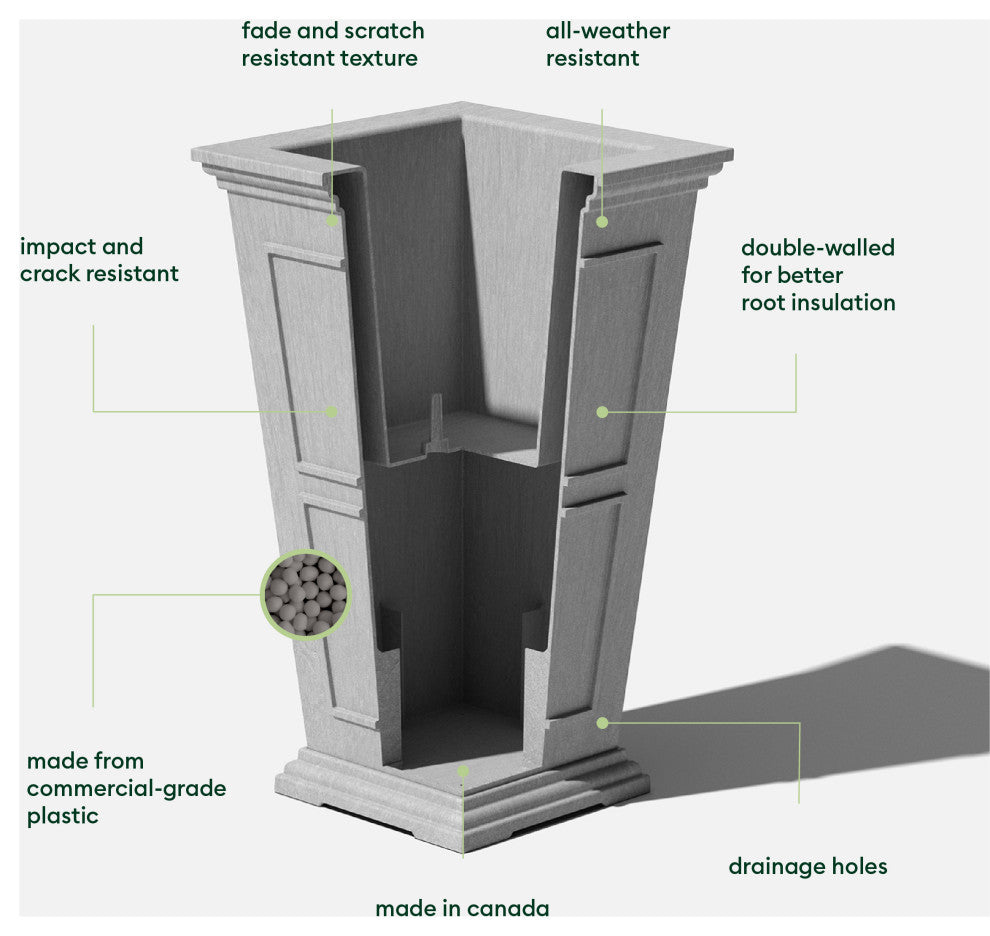 Brixton Tall Planter, 28", Gray, 28 Inch, 2 Pack