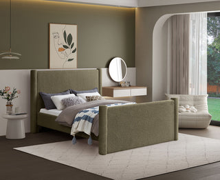 Elias Upholstered Bed, Green, Queen, Boucle Fabric