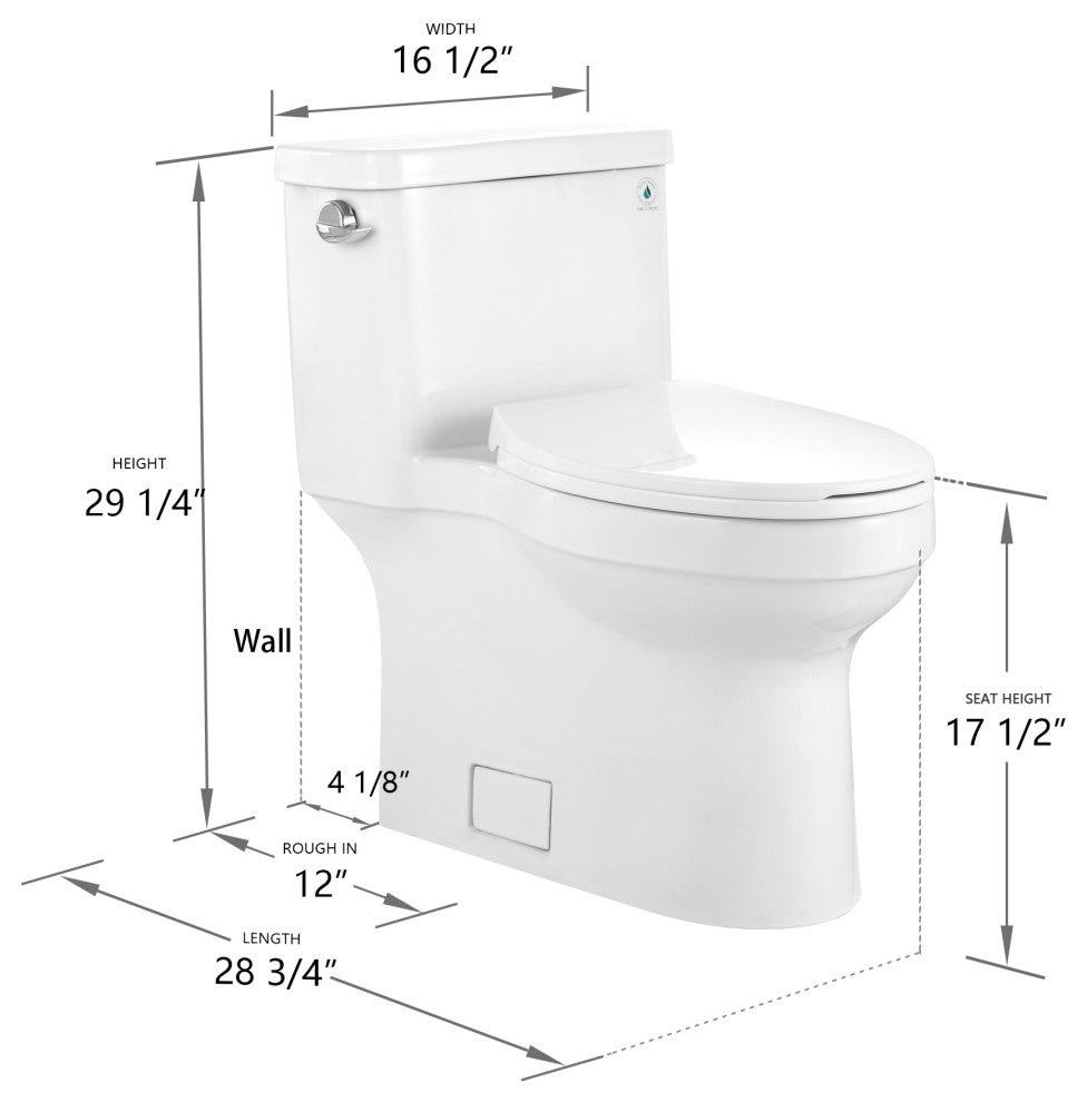 White ADA Comfortable Height toilet Elongated One Piece High-Efficiency Flush