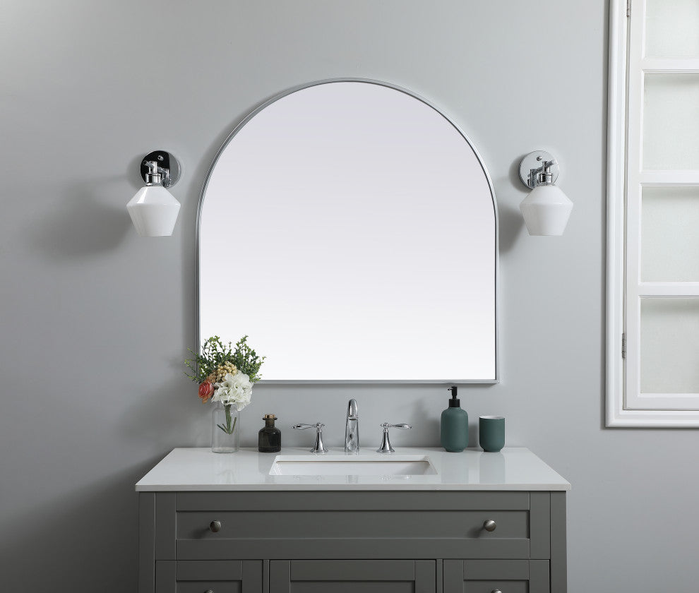 Metal Frame Arch Mirror 36X36 Inch, Silver
