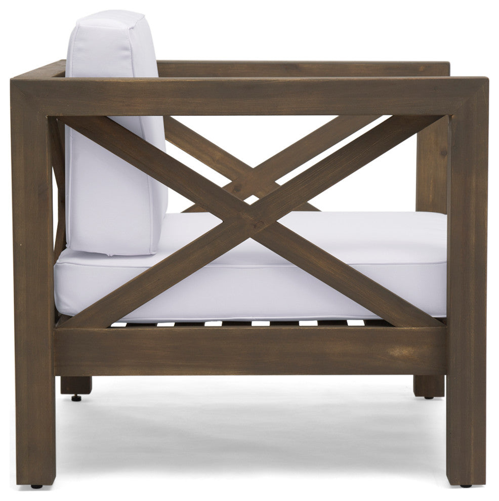 Morgan Outdoor 5 Seater Acacia Wood Sofa Chat Set, White