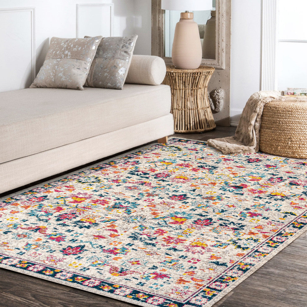 Modern Persian Boho Floral Beige/Multi 4 ft. x 6 ft. Area Rug