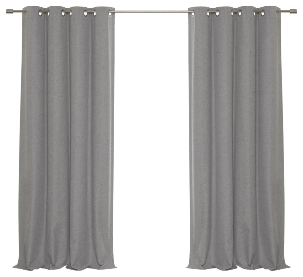 Linen Look Grommet Blackout Curtains with Coating, Grey, 52"x84"
